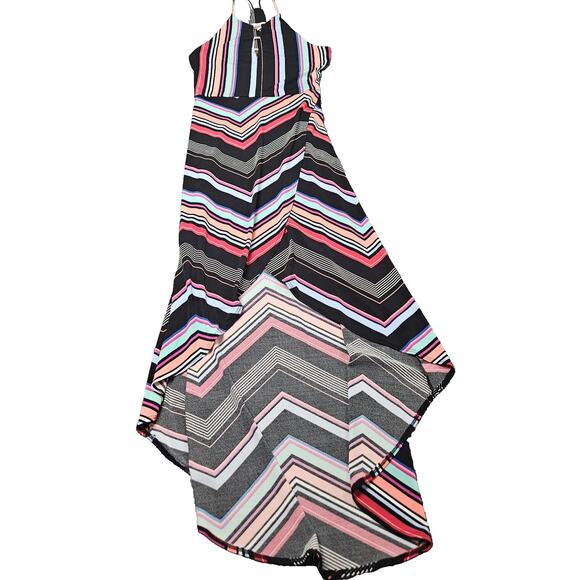 Candies Maxi Dress Sz Small Fit & Flare Chevron Striped Sleeveless Flowing Cinch - Picture 1 of 8